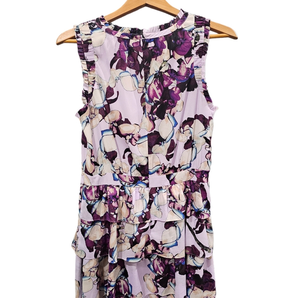 Banana Republic Dress Women's size 10 Floral Sleeveless Ruffled Pink and Purple.